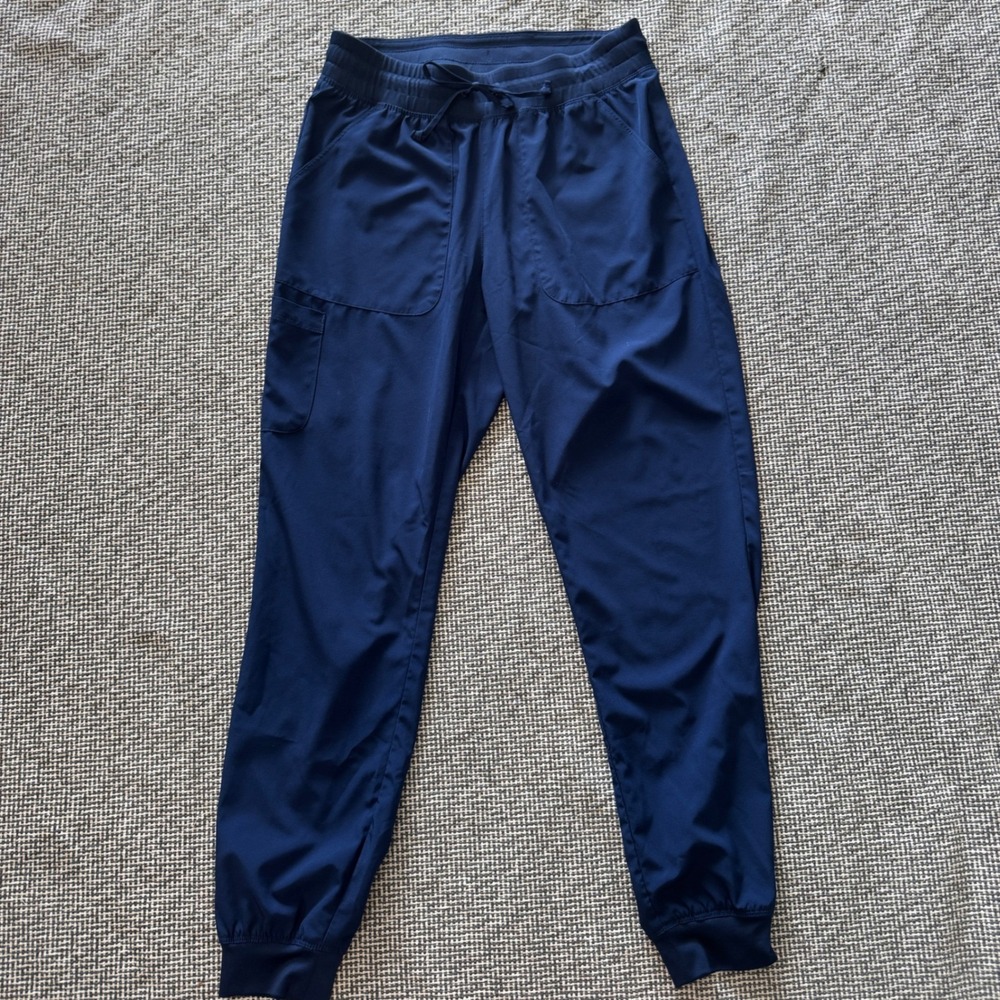 Maevn Womens Navy Blue Jogger Scrub Pants Cargo Pocket Drawstring Size Small SM